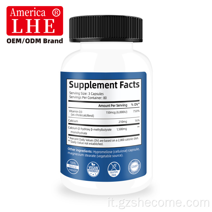 Shecome HMB Capsule di vitamina D3 Supporto per ossa muscolari